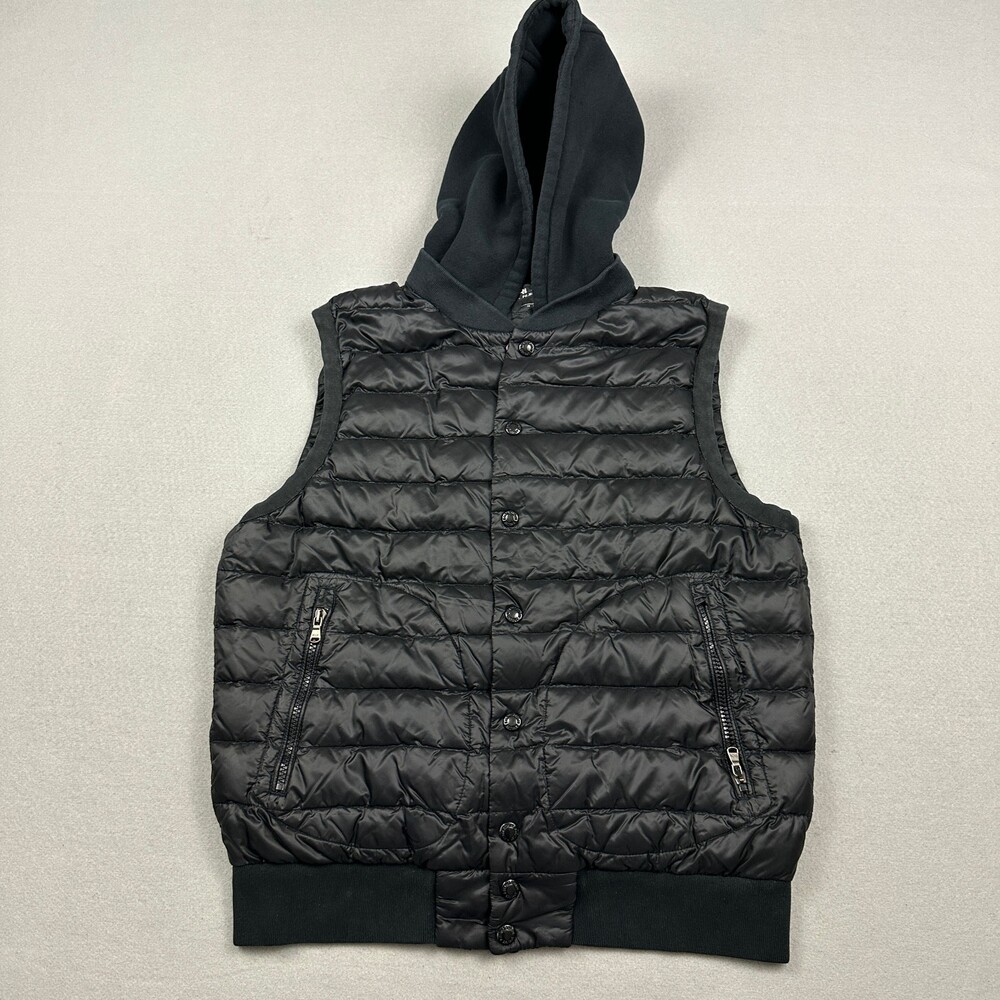 RLX Ralph Lauren Vest Men Medium Black Down Filled Hood Zip Snap Button Puffer M